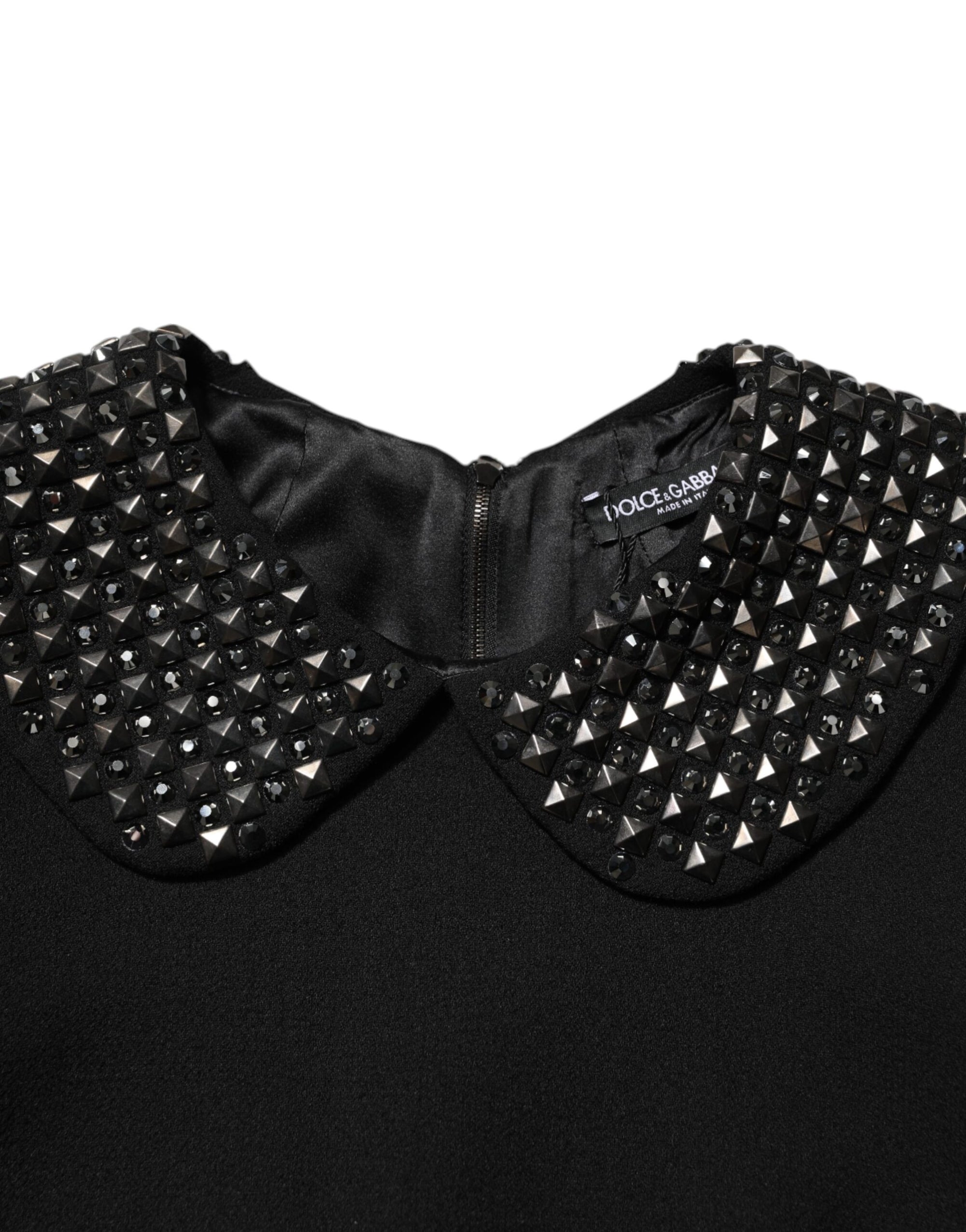Dolce &amp; Gabbana Black Crystal Embellished Collared Mini Dress