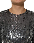 Dolce & Gabbana Black Sequined Long Sleeves Midi A-line  Dress