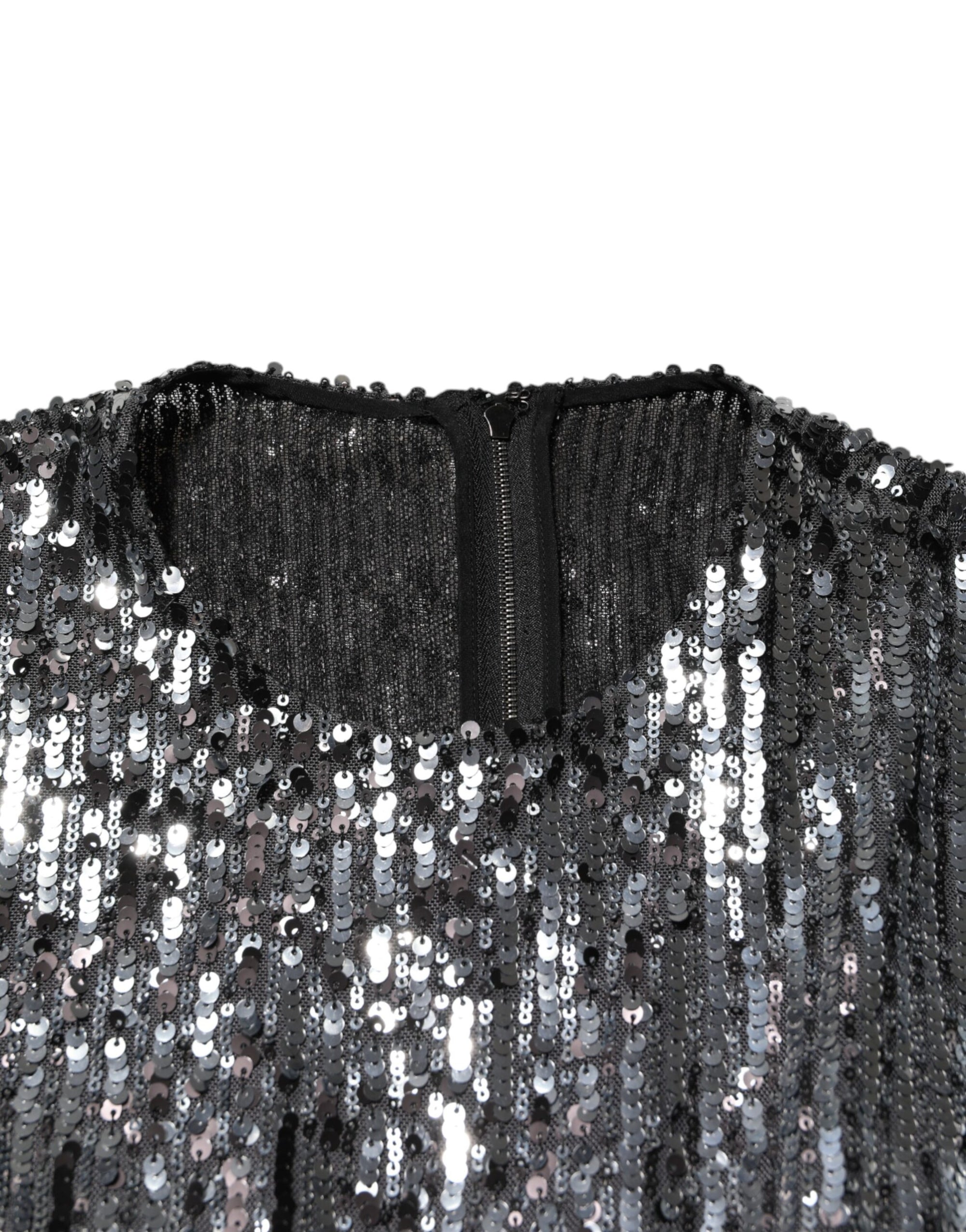 Dolce &amp; Gabbana Black Sequined Long Sleeves Midi A-line  Dress