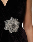 Dolce & Gabbana Black Velvet Flower Embellishment Aline Dress