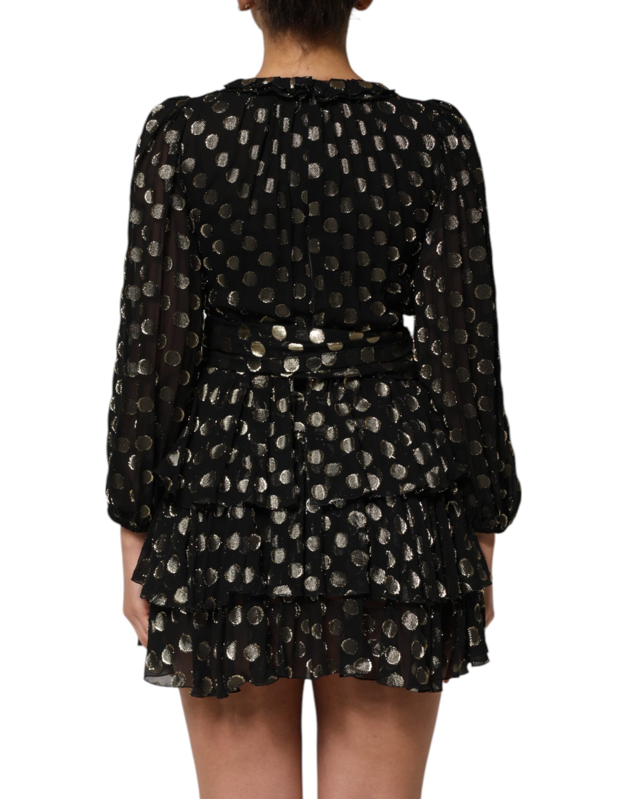 Dolce &amp; Gabbana Black Gold Polka Dot Silk Brocade Mini Dress