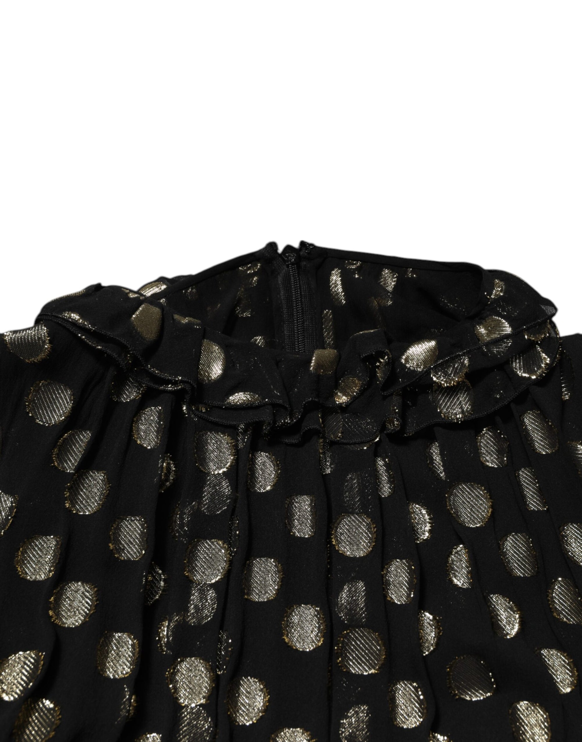 Dolce &amp; Gabbana Black Gold Polka Dot Silk Brocade Mini Dress
