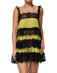 Dolce & Gabbana Yellow Black Babydoll Chemise Lingerie Dress