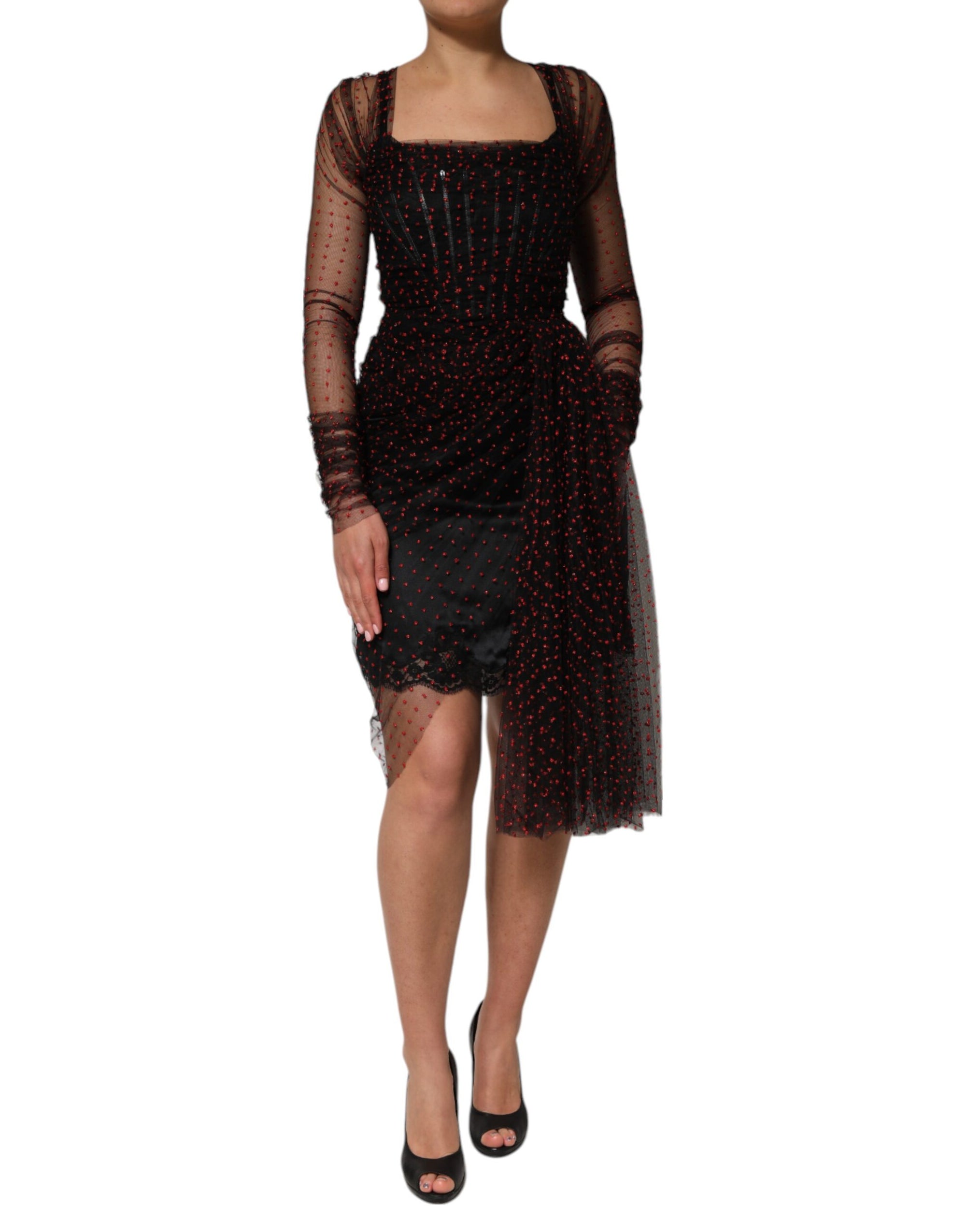 Dolce &amp; Gabbana Black Lace Trim Long Sleeve Sheath Mini Dress