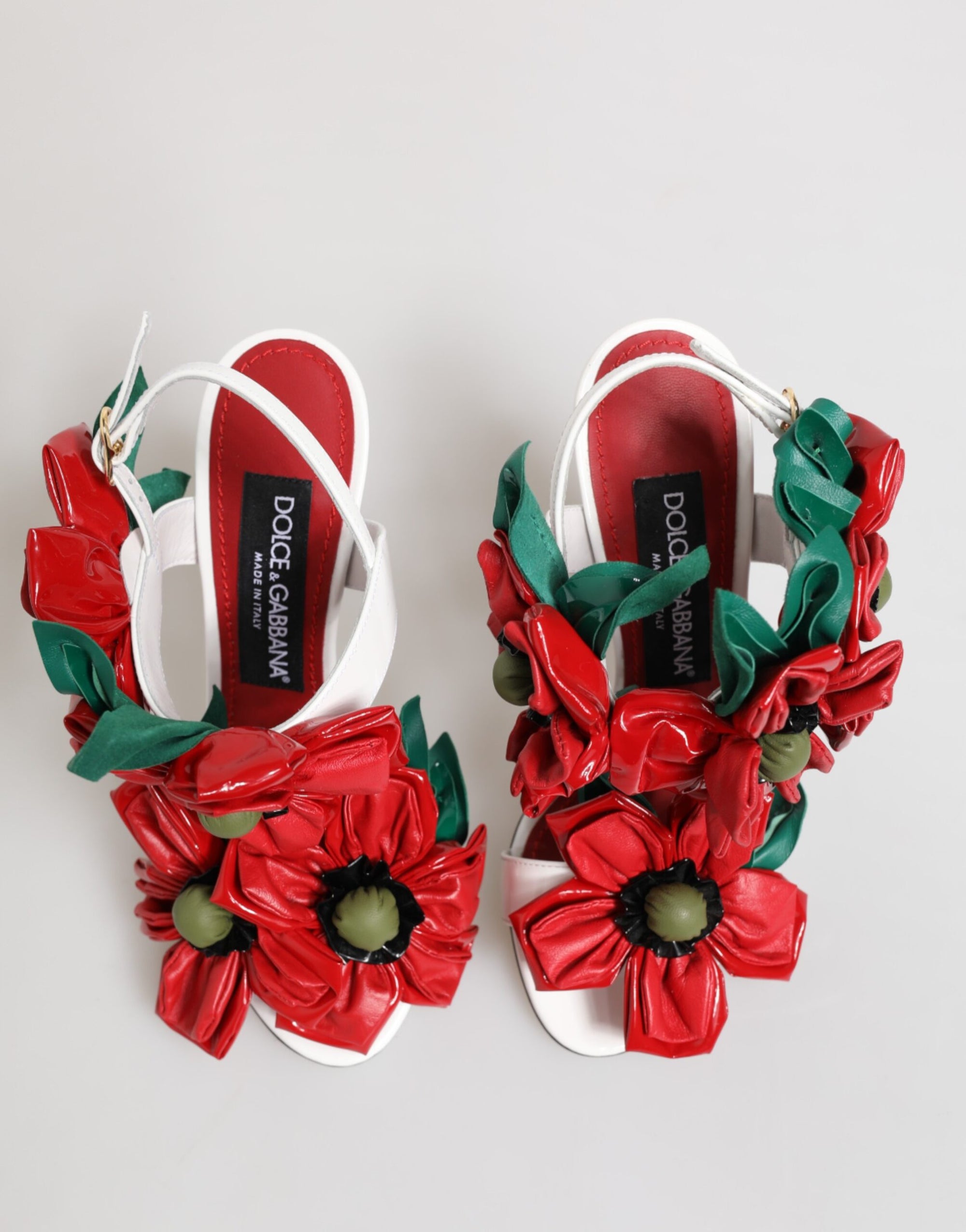 Dolce &amp; Gabbana White Red Floral Detailing Sandals Shoes
