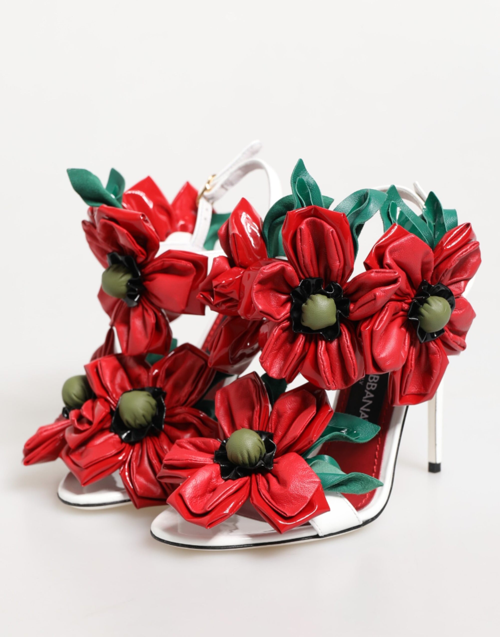 Dolce &amp; Gabbana White Red Floral Detailing Sandals Shoes