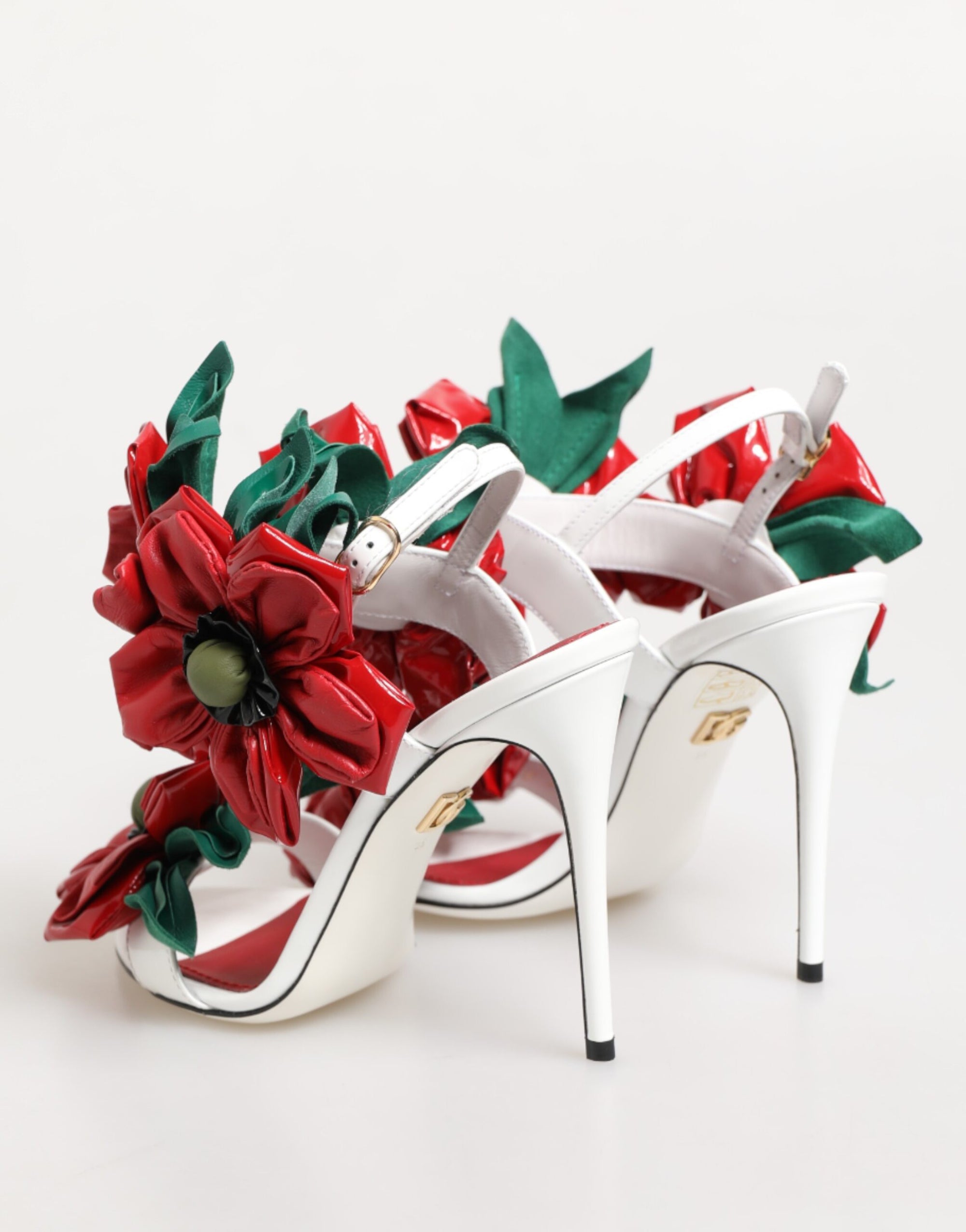 Dolce &amp; Gabbana White Red Floral Detailing Sandals Shoes