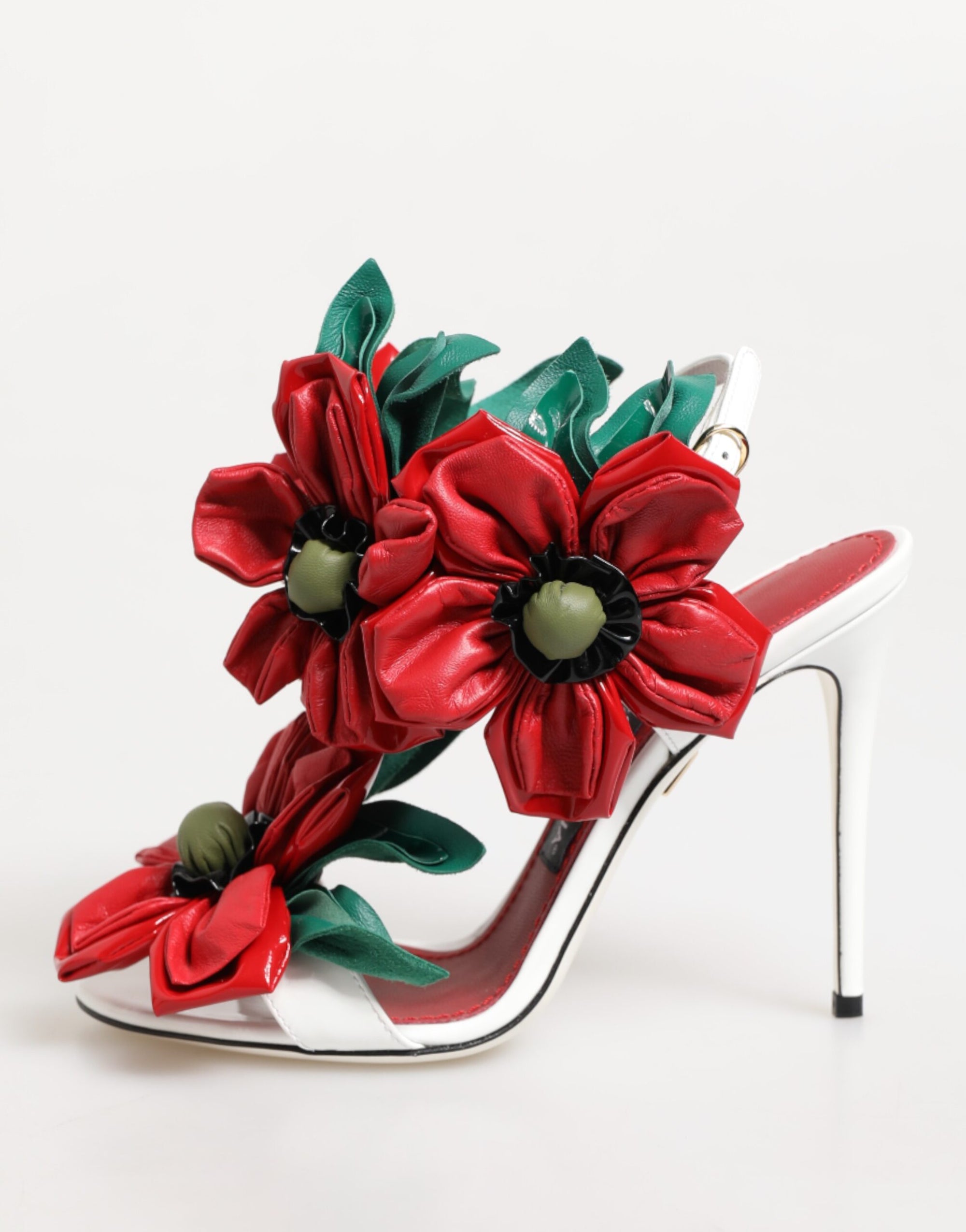 Dolce &amp; Gabbana White Red Floral Detailing Sandals Shoes