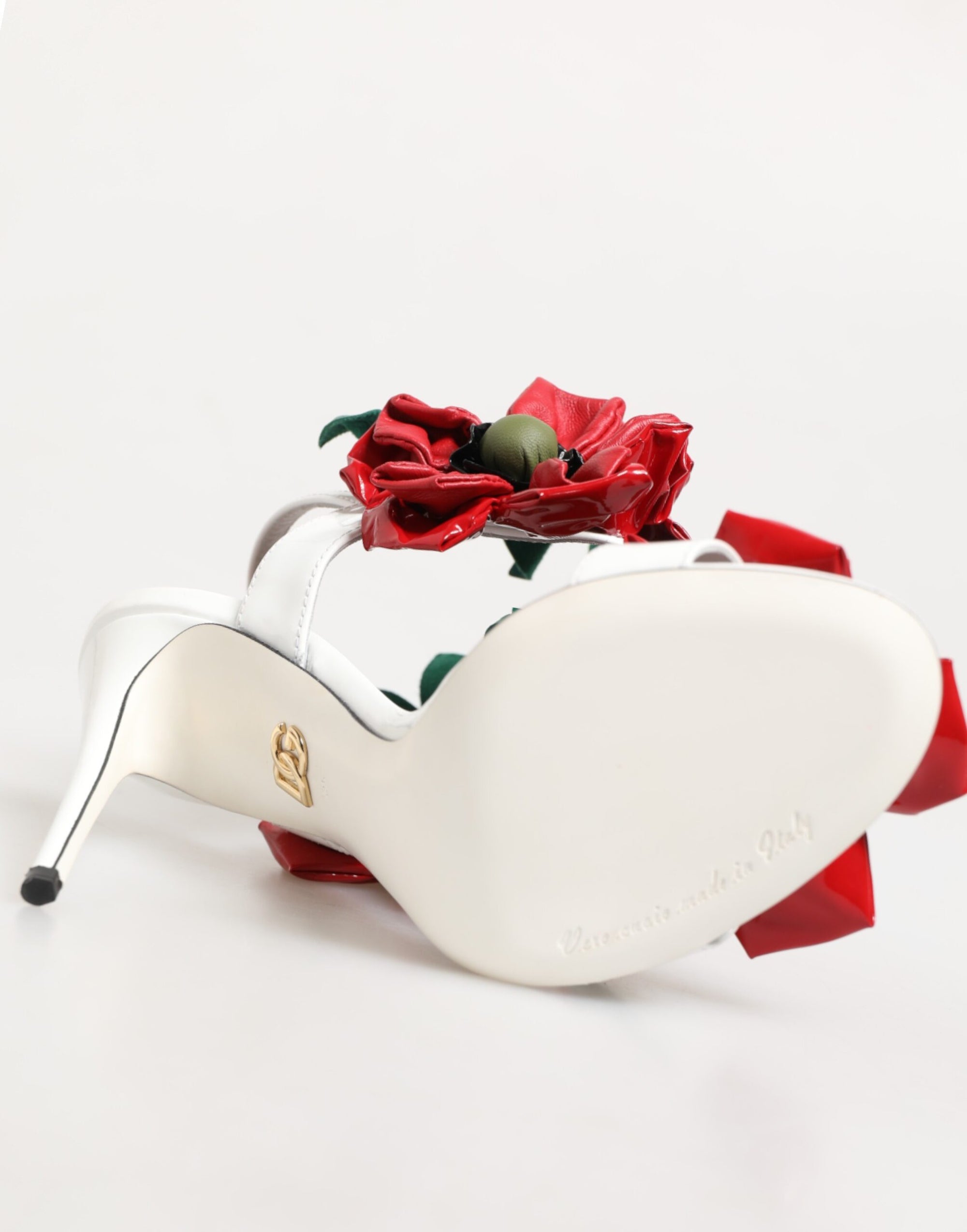 Dolce &amp; Gabbana White Red Floral Detailing Sandals Shoes