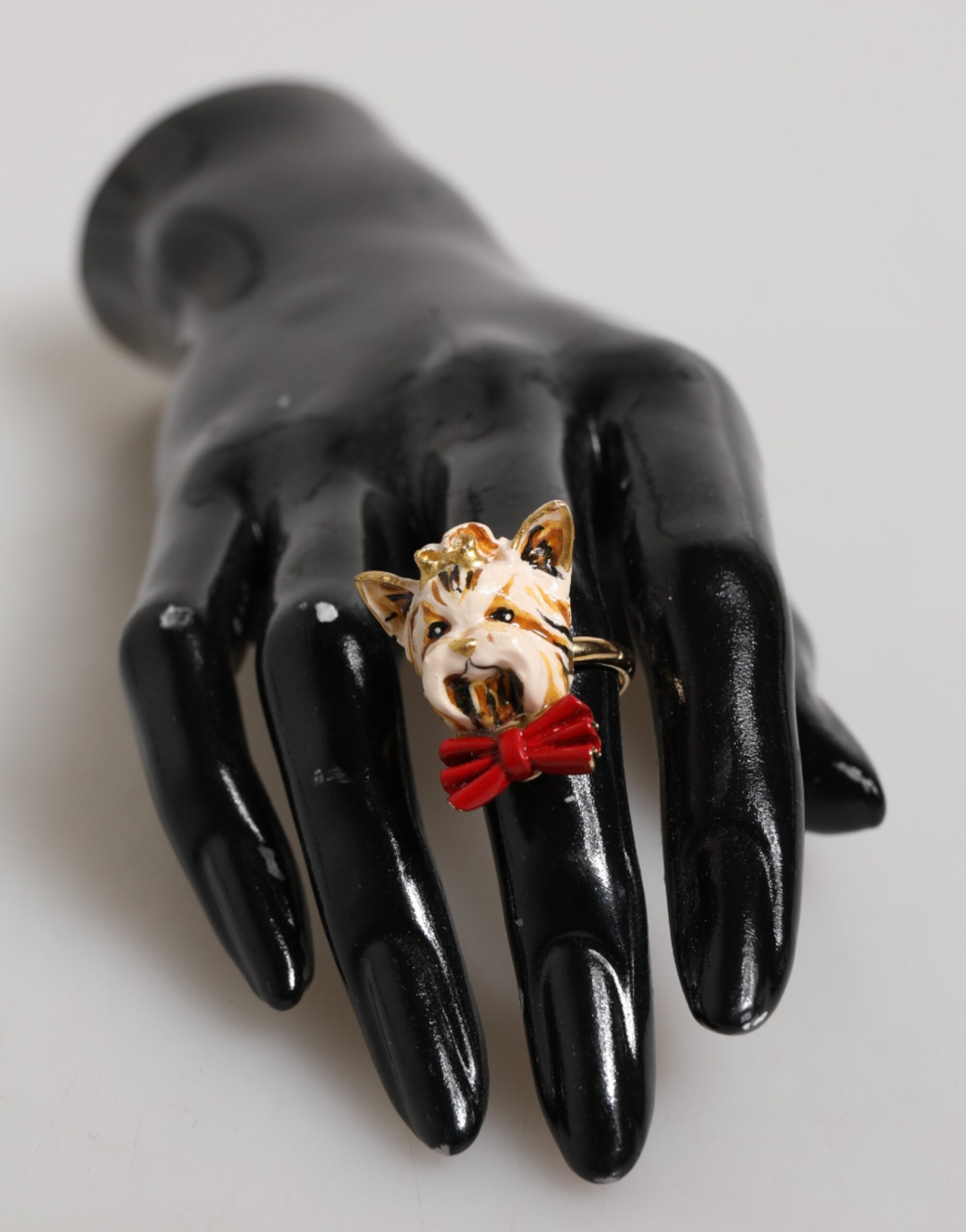 Dolce &amp; Gabbana Gold Brass Resin Beige Dog Pet Accessory Ring
