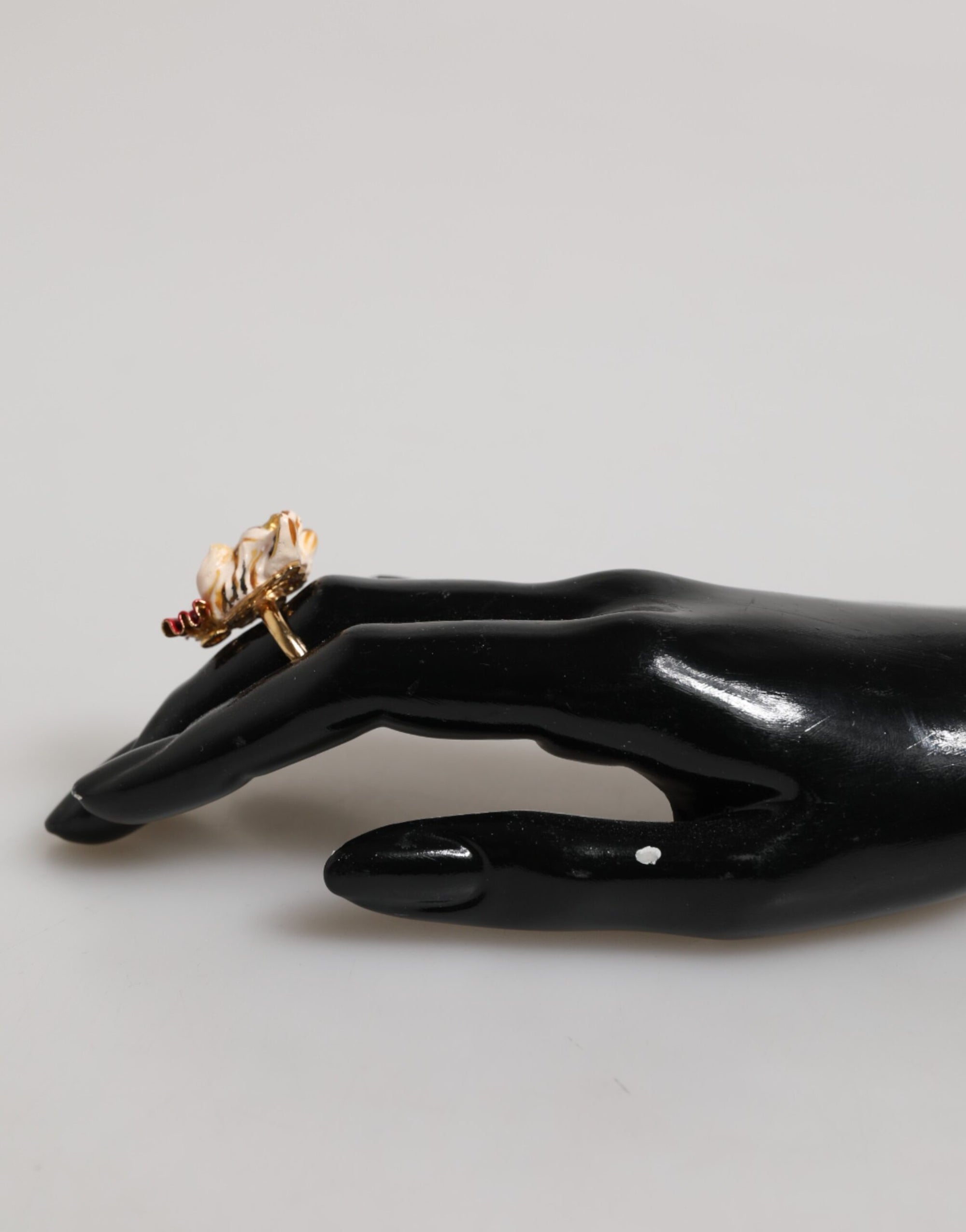 Dolce &amp; Gabbana Gold Brass Resin Beige Dog Pet Accessory Ring