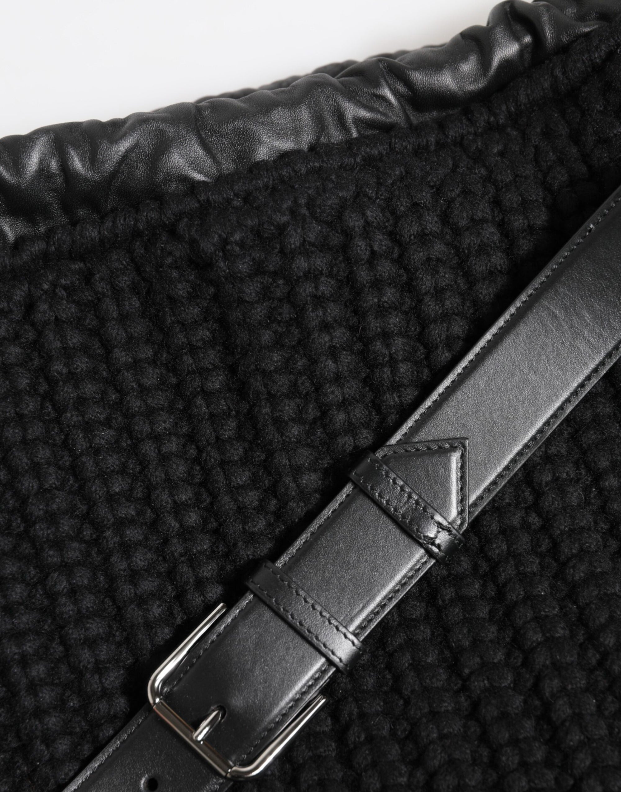Dolce &amp; Gabbana Black Cashmere Knitted Leather Shoulder Women Borse Bag