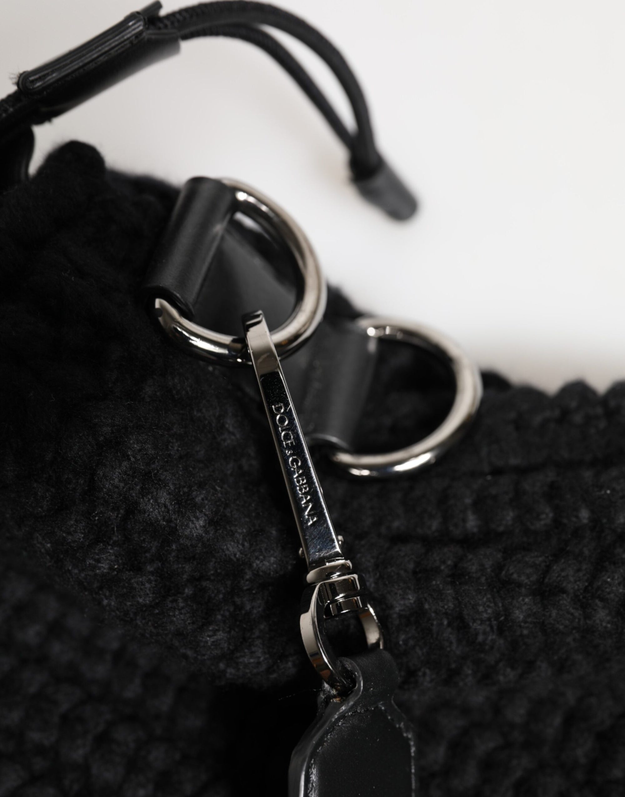 Dolce &amp; Gabbana Black Cashmere Knitted Leather Shoulder Women Borse Bag
