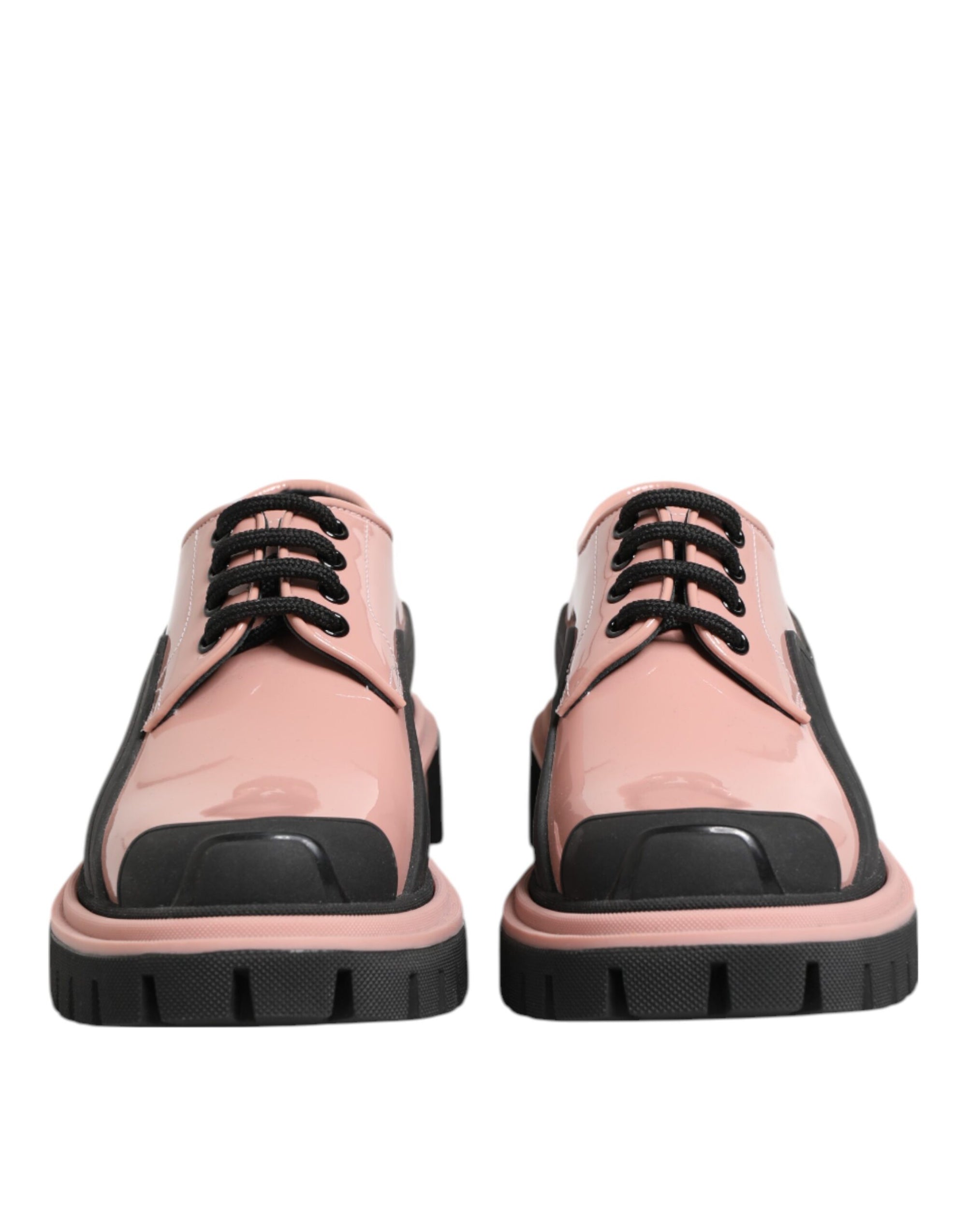 Dolce &amp; Gabbana Light Powder Pink Black Leather Lace-Up Shoes