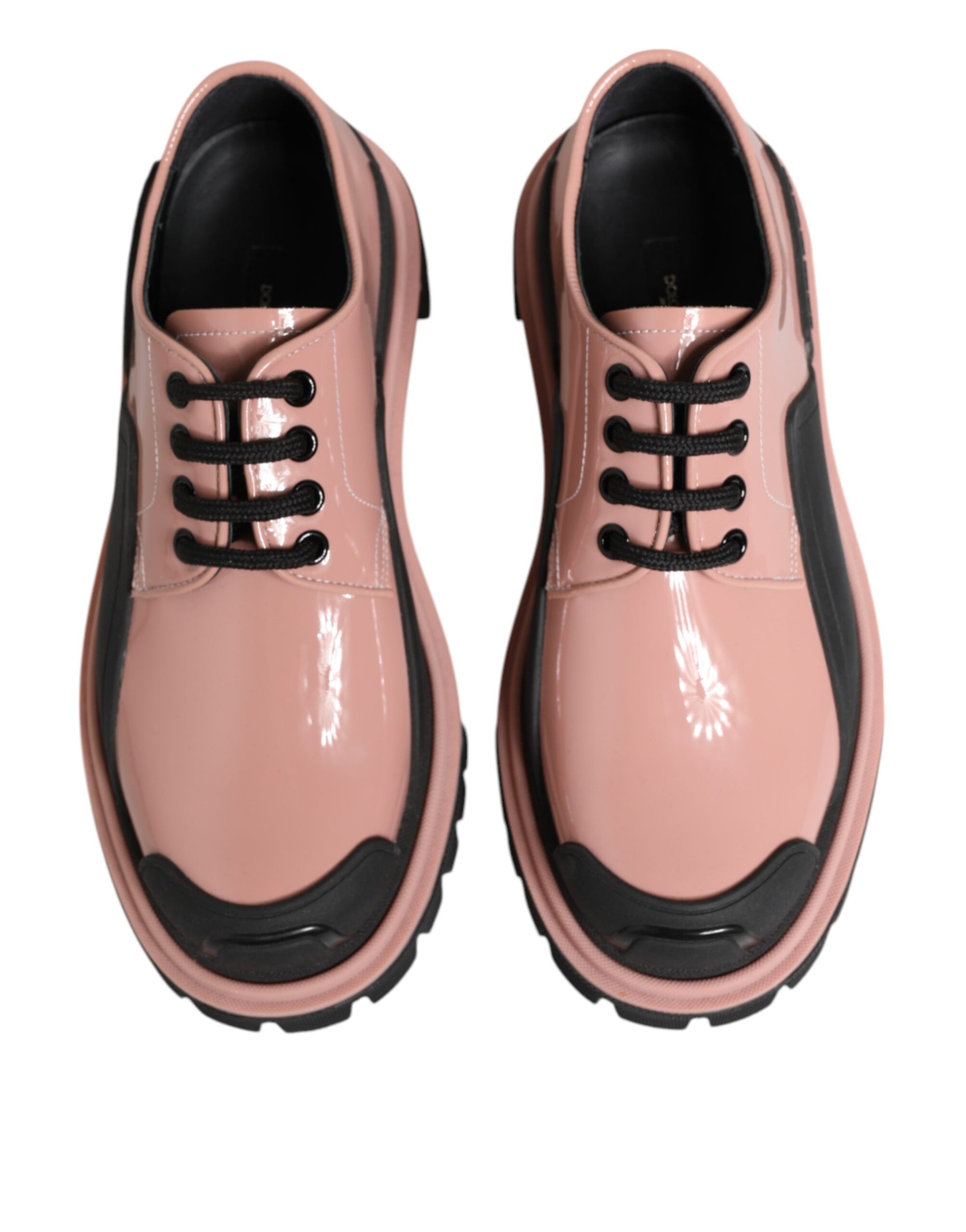 Dolce &amp; Gabbana Light Powder Pink Black Leather Lace-Up Shoes