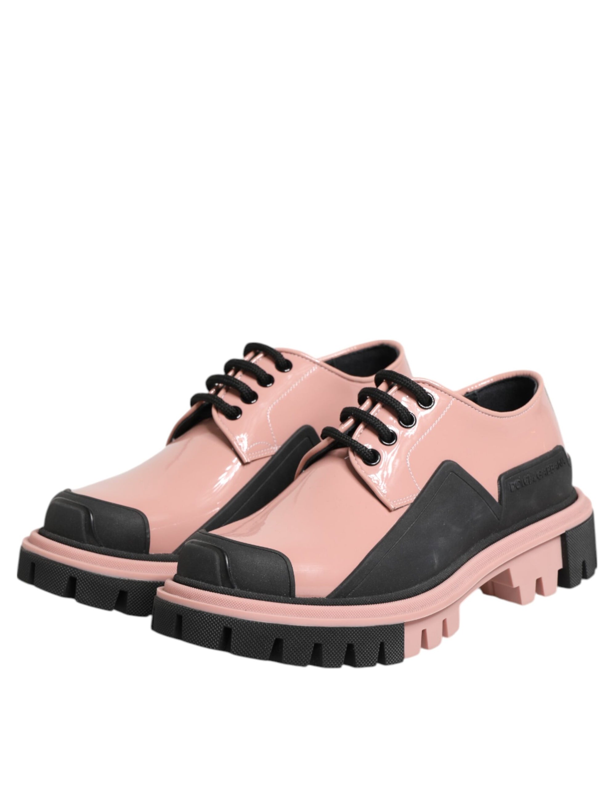Dolce &amp; Gabbana Light Powder Pink Black Leather Lace-Up Shoes