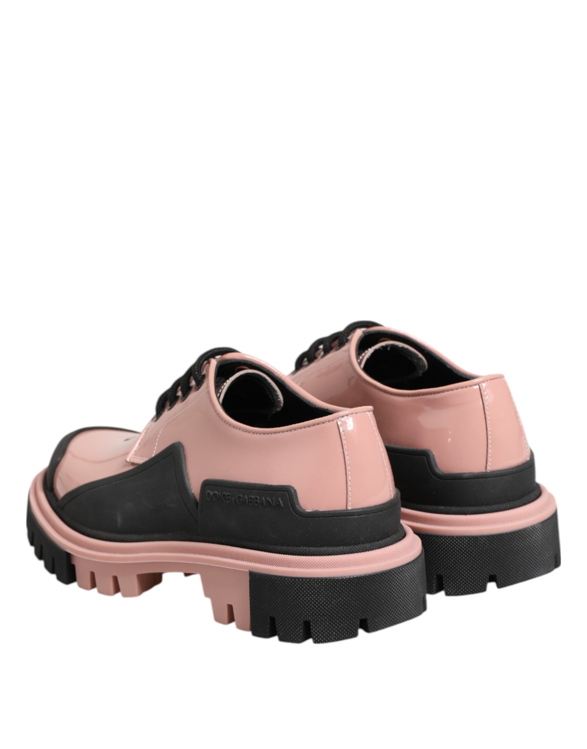 Dolce &amp; Gabbana Light Powder Pink Black Leather Lace-Up Shoes