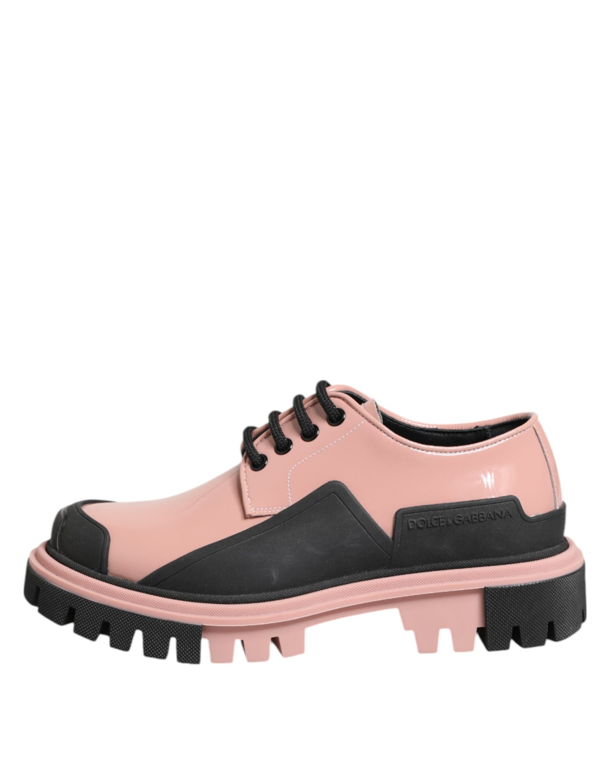 Dolce &amp; Gabbana Light Powder Pink Black Leather Lace-Up Shoes