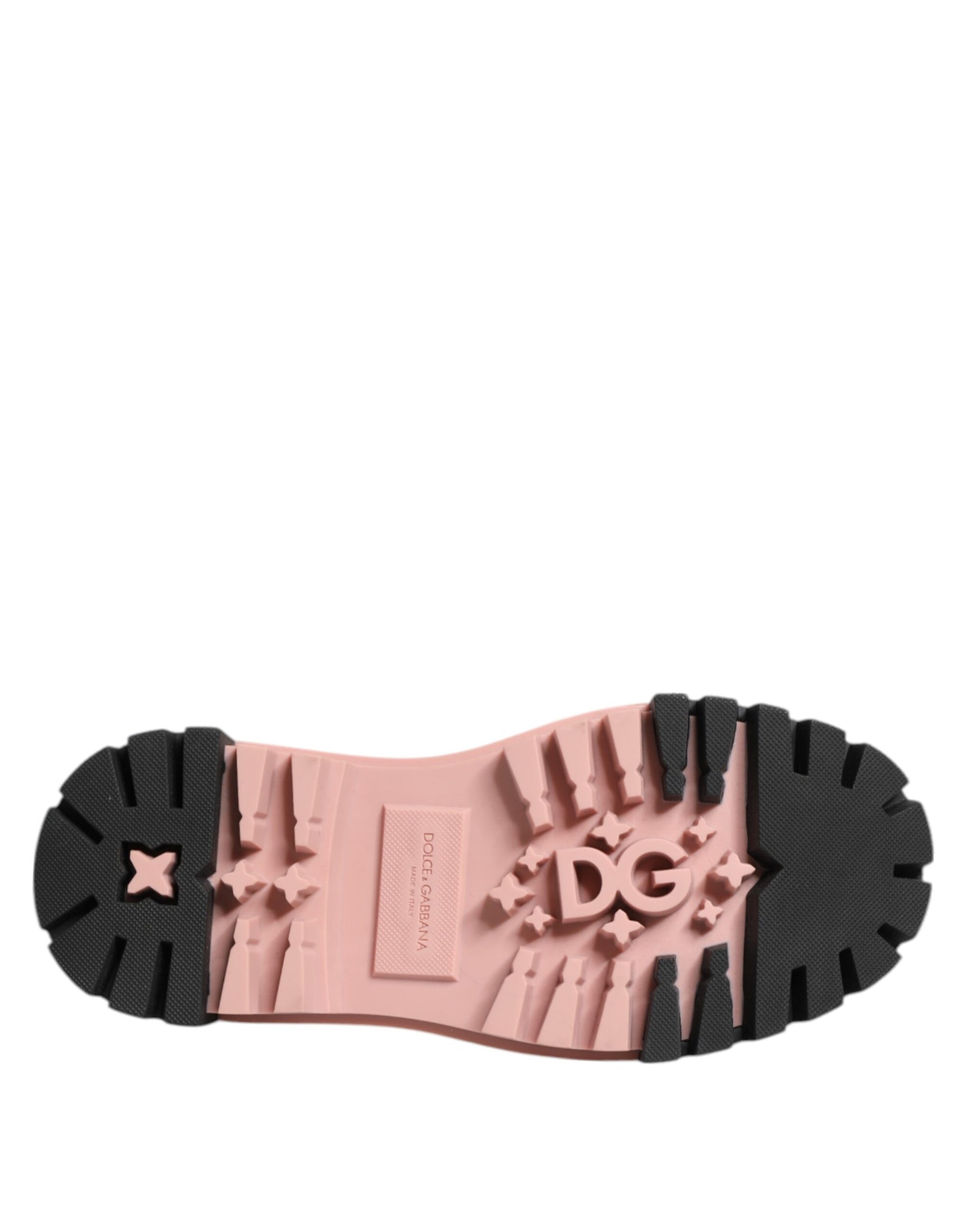 Dolce &amp; Gabbana Light Powder Pink Black Leather Lace-Up Shoes