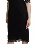 Dolce & Gabbana Black Floral Lace Sheath Knee Length Dress