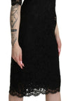 Dolce & Gabbana Black Floral Lace Sheath Knee Length Dress