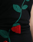 Dolce & Gabbana Black Wool Sleeveless Rose Applique Dress