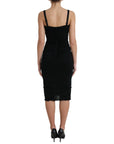 Dolce & Gabbana Black Wool Sleeveless Rose Applique Dress
