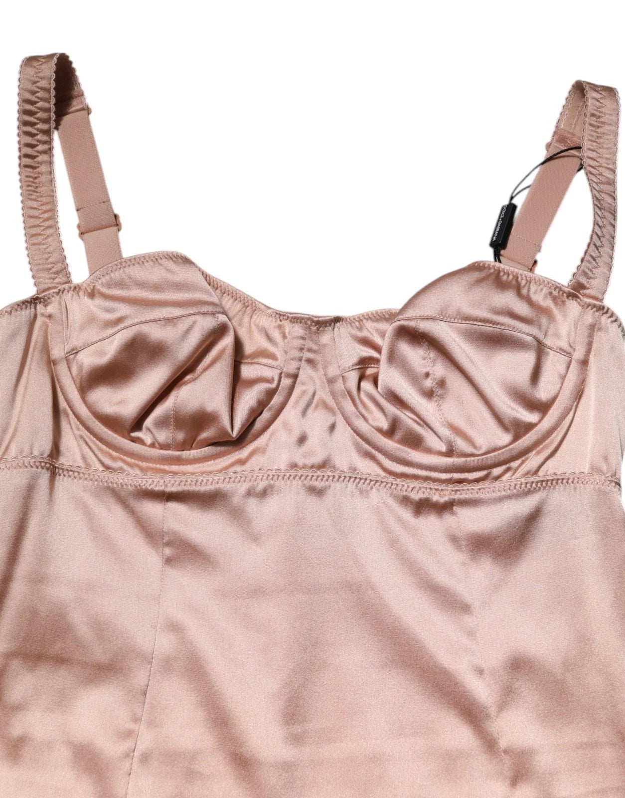Dolce &amp; Gabbana Blush Pink Silk Satin Bustier Midi Bodycon Dress