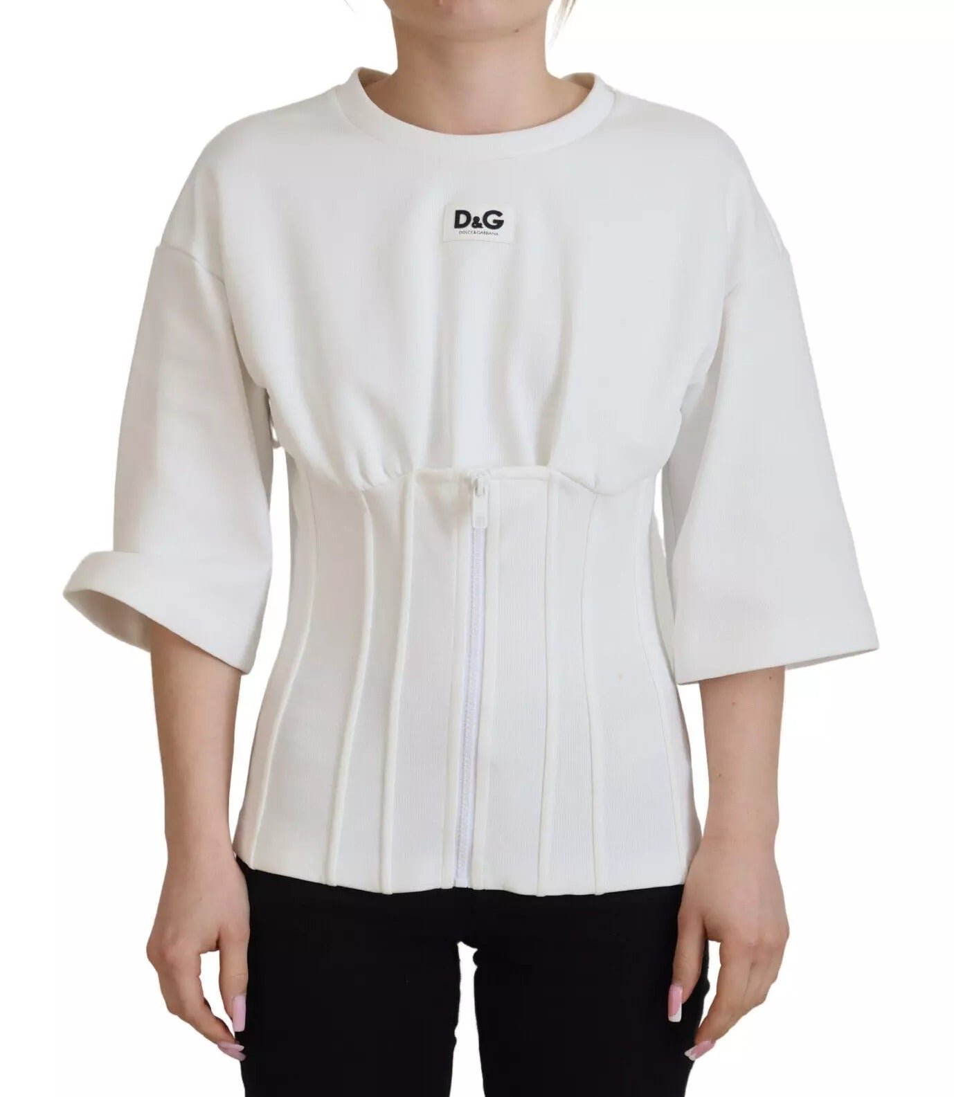 Dolce &amp; Gabbana White Cotton Corset Stretch Top  T-shirt