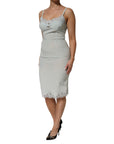 Dolce & Gabbana Light Blue Silk Lace Midi Bodycon Slip Dress