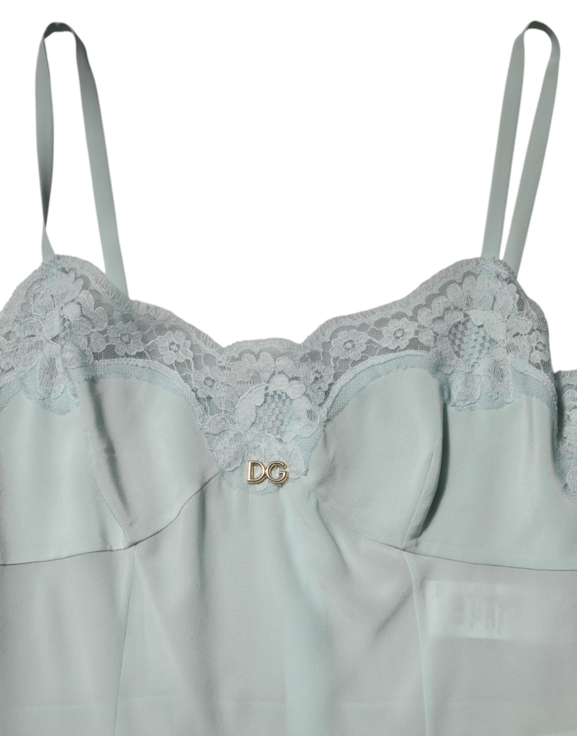 Dolce &amp; Gabbana Light Blue Silk Lace Midi Bodycon Slip Dress