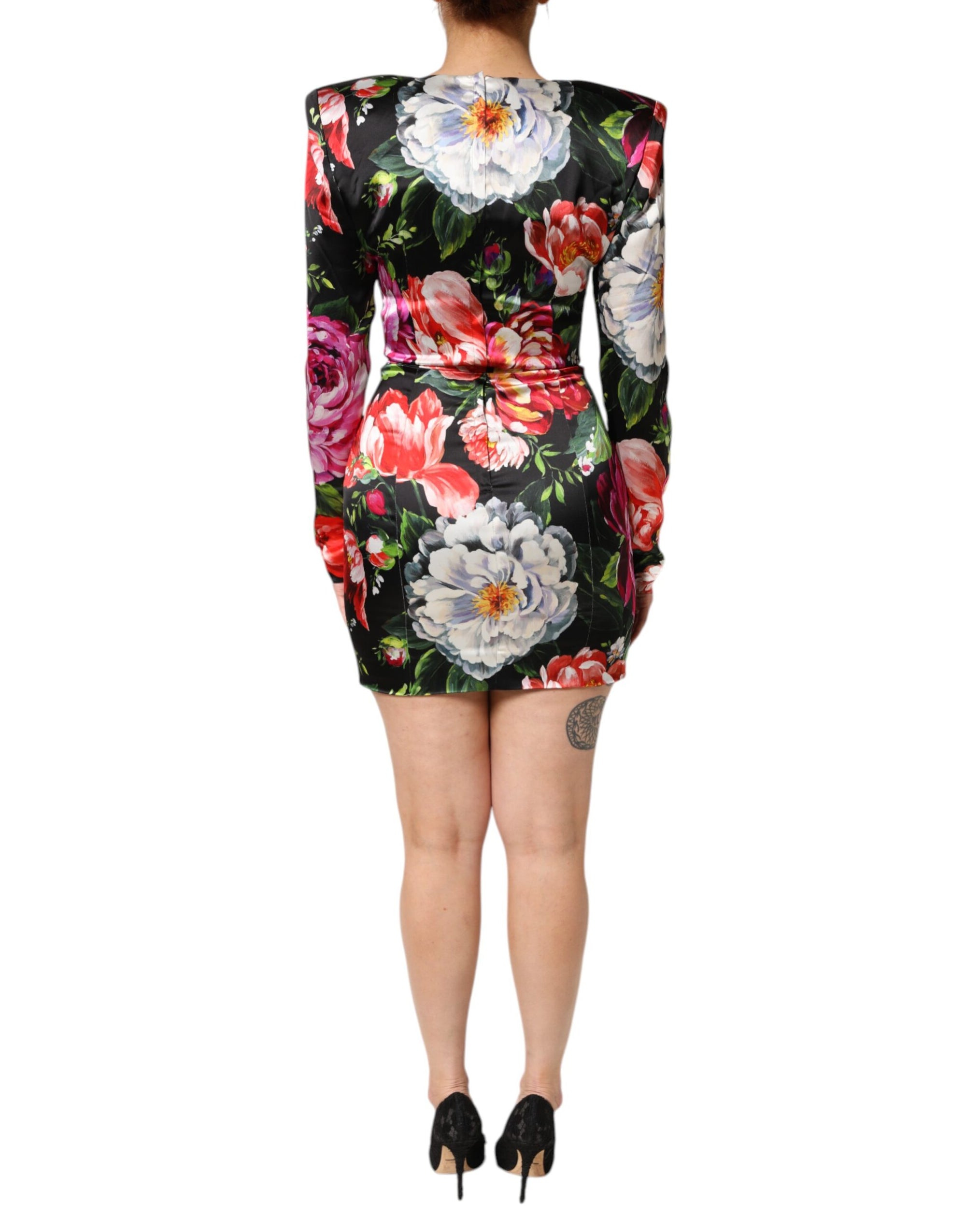 Dolce &amp; Gabbana Black Floral Fiori Pittorici Mini Bodycon Dress