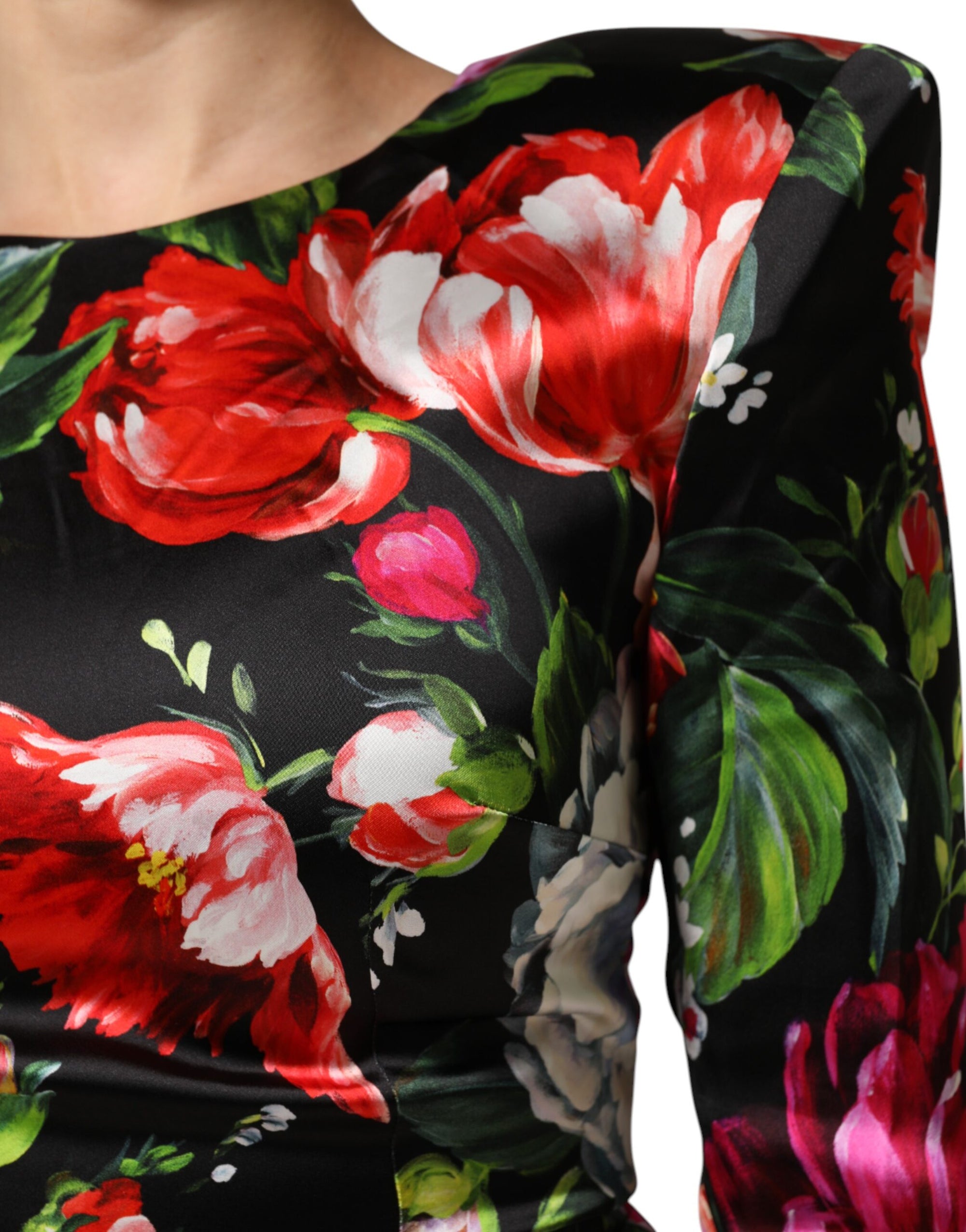 Dolce &amp; Gabbana Black Floral Fiori Pittorici Mini Bodycon Dress