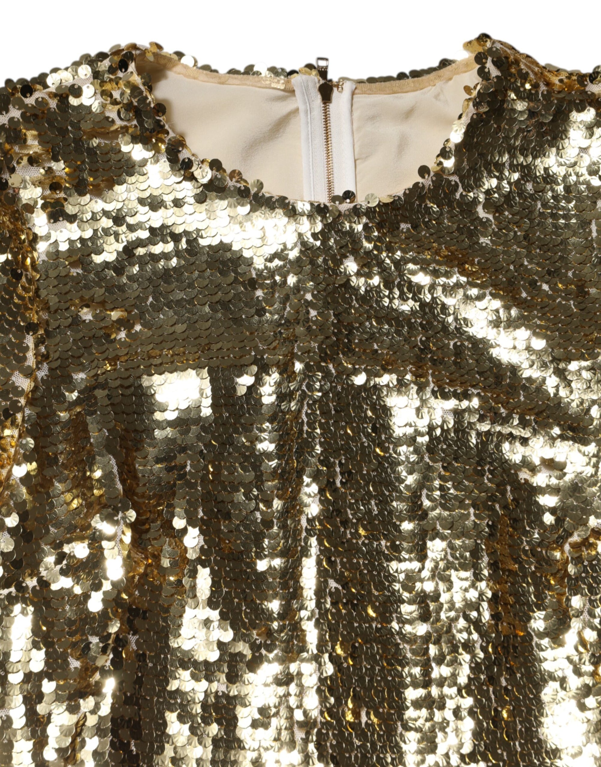 Dolce &amp; Gabbana Gold Sequin Long Sleeve Mini Dress