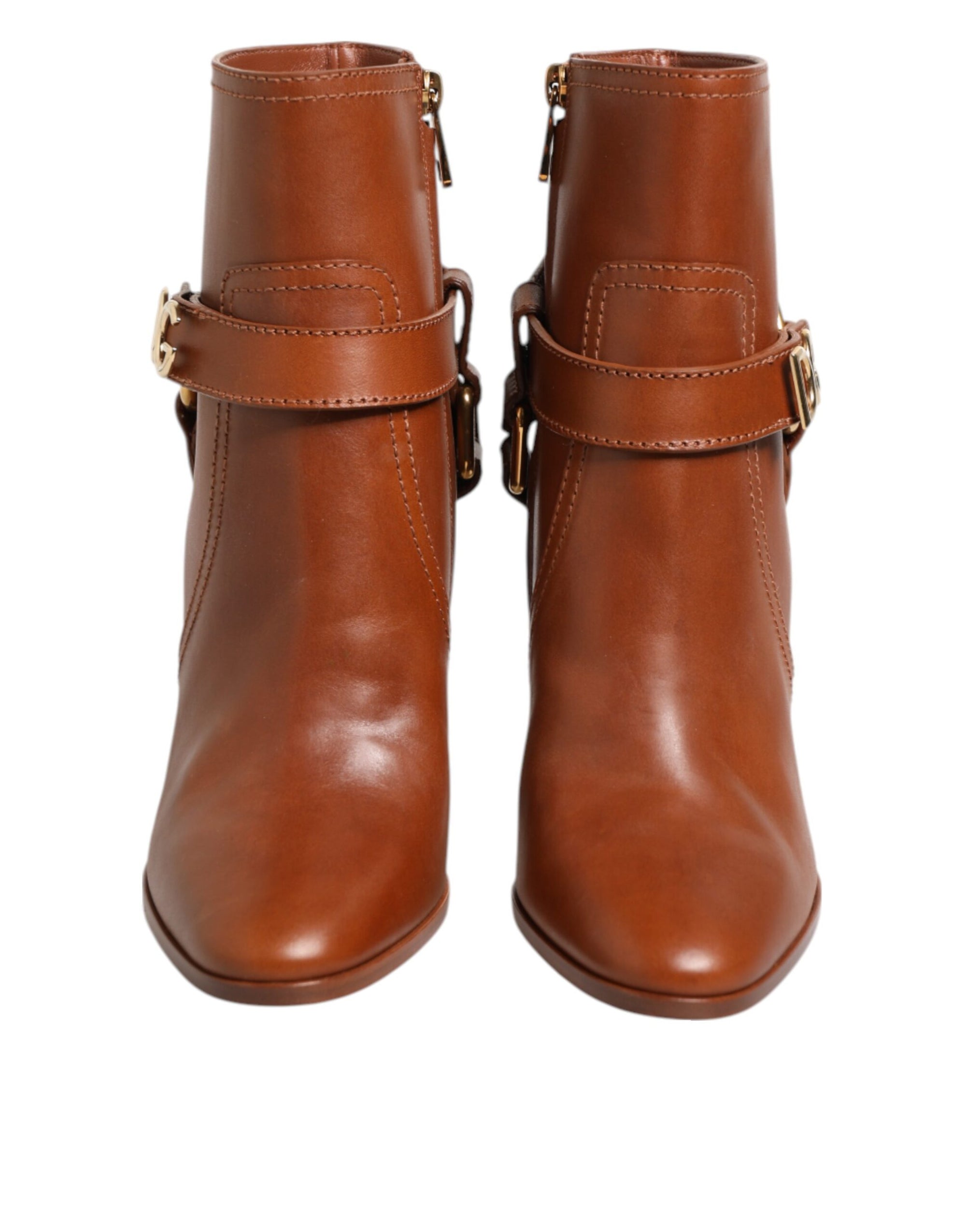 Dolce &amp; Gabbana Brown Leather DG Logo Buckle Ankle Boots Shoes