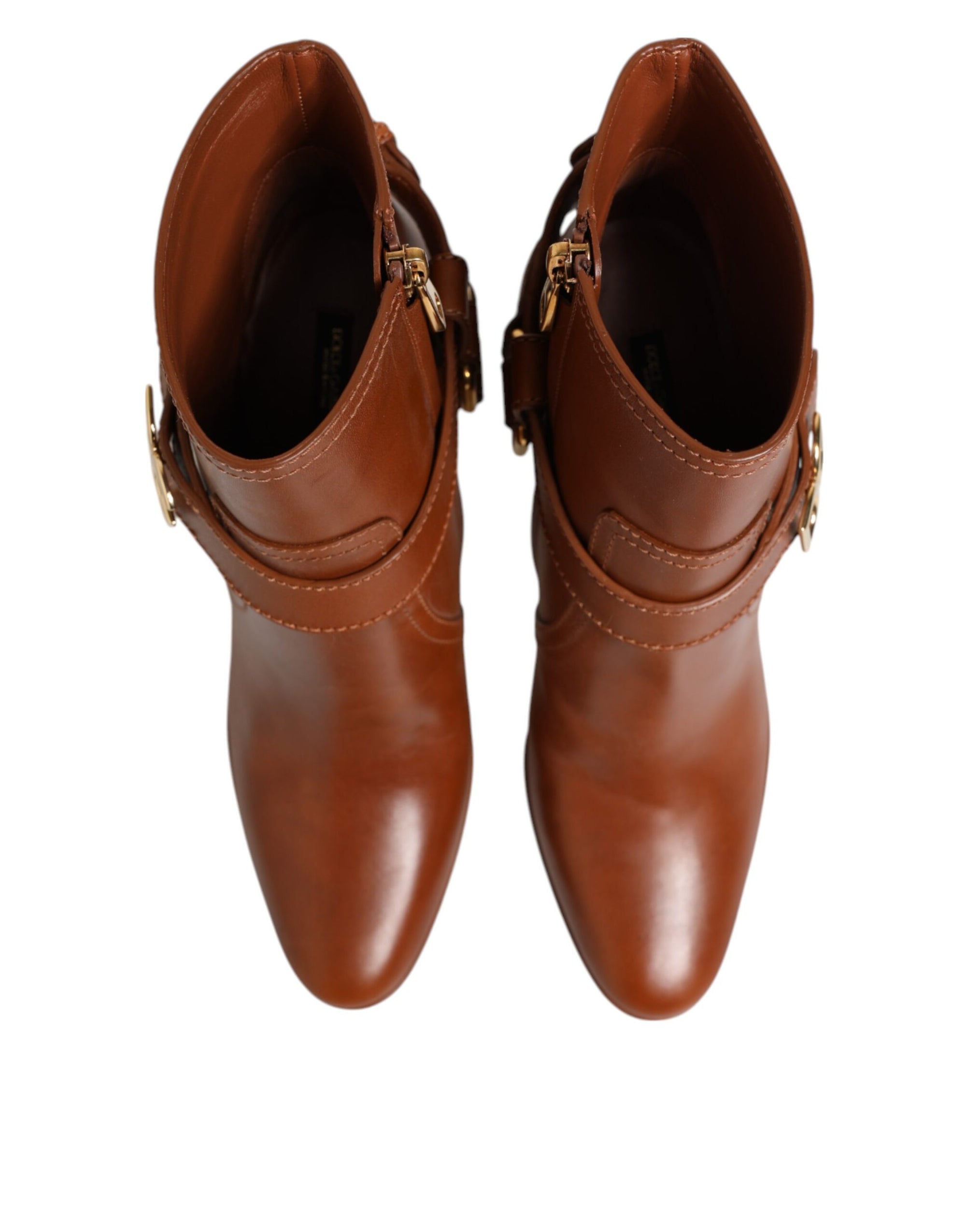 Dolce &amp; Gabbana Brown Leather DG Logo Buckle Ankle Boots Shoes