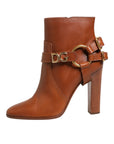 Dolce & Gabbana Brown Leather DG Logo Buckle Ankle Boots Shoes