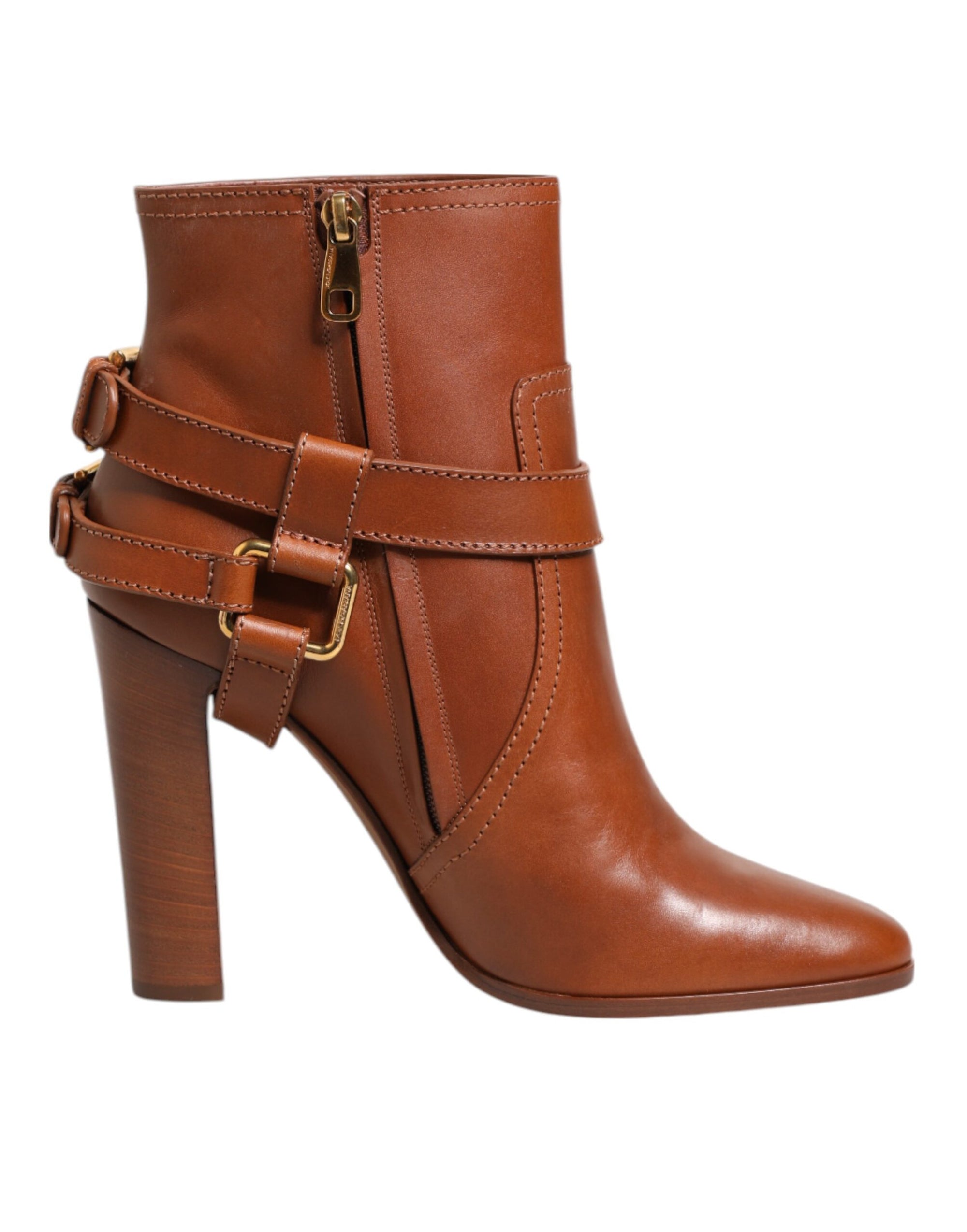 Dolce &amp; Gabbana Brown Leather DG Logo Buckle Ankle Boots Shoes