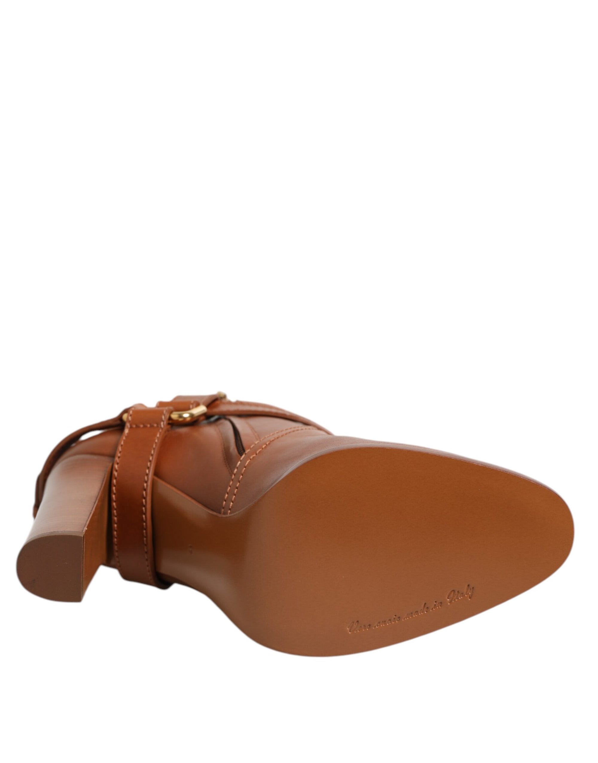 Dolce &amp; Gabbana Brown Leather DG Logo Buckle Ankle Boots Shoes
