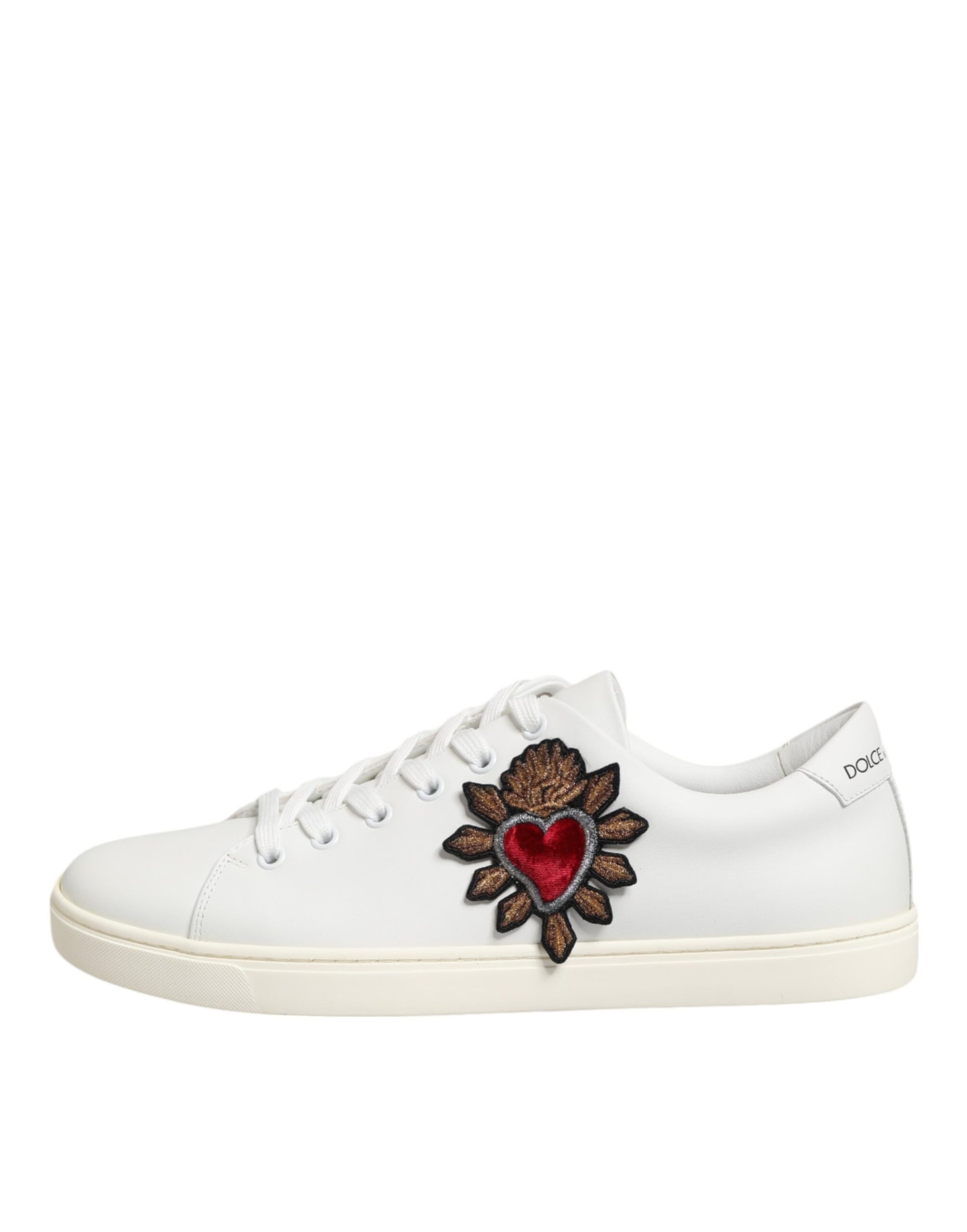 Dolce &amp; Gabbana White Leather Sacred Heart Patch Sneakers Shoes