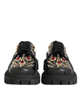 Dolce & Gabbana Black Leather Jeweled Crystals Derby Shoes