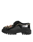 Dolce & Gabbana Black Leather Jeweled Crystals Derby Shoes