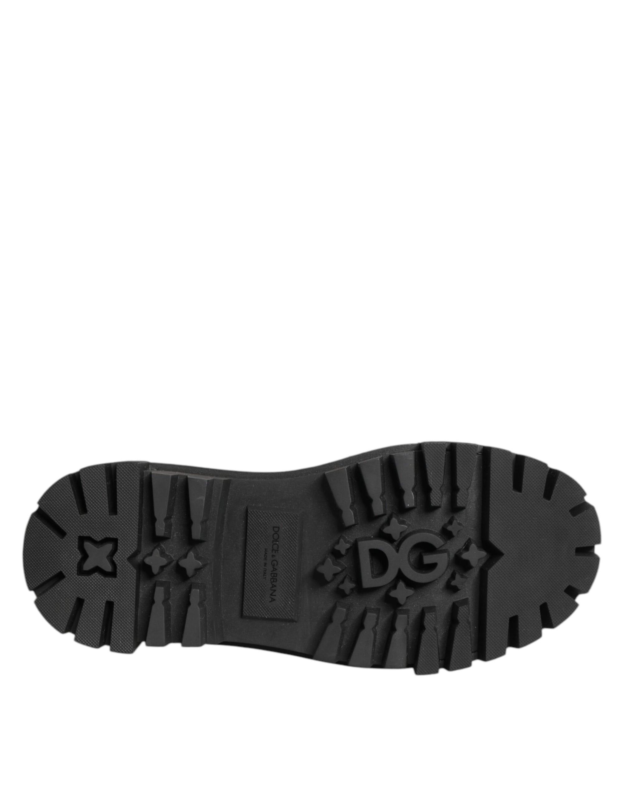 Dolce &amp; Gabbana Black Leather Jeweled Crystals Derby Shoes