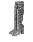 Dolce & Gabbana Shoes Silver Sequins Glitter High Heel Boot Shoes