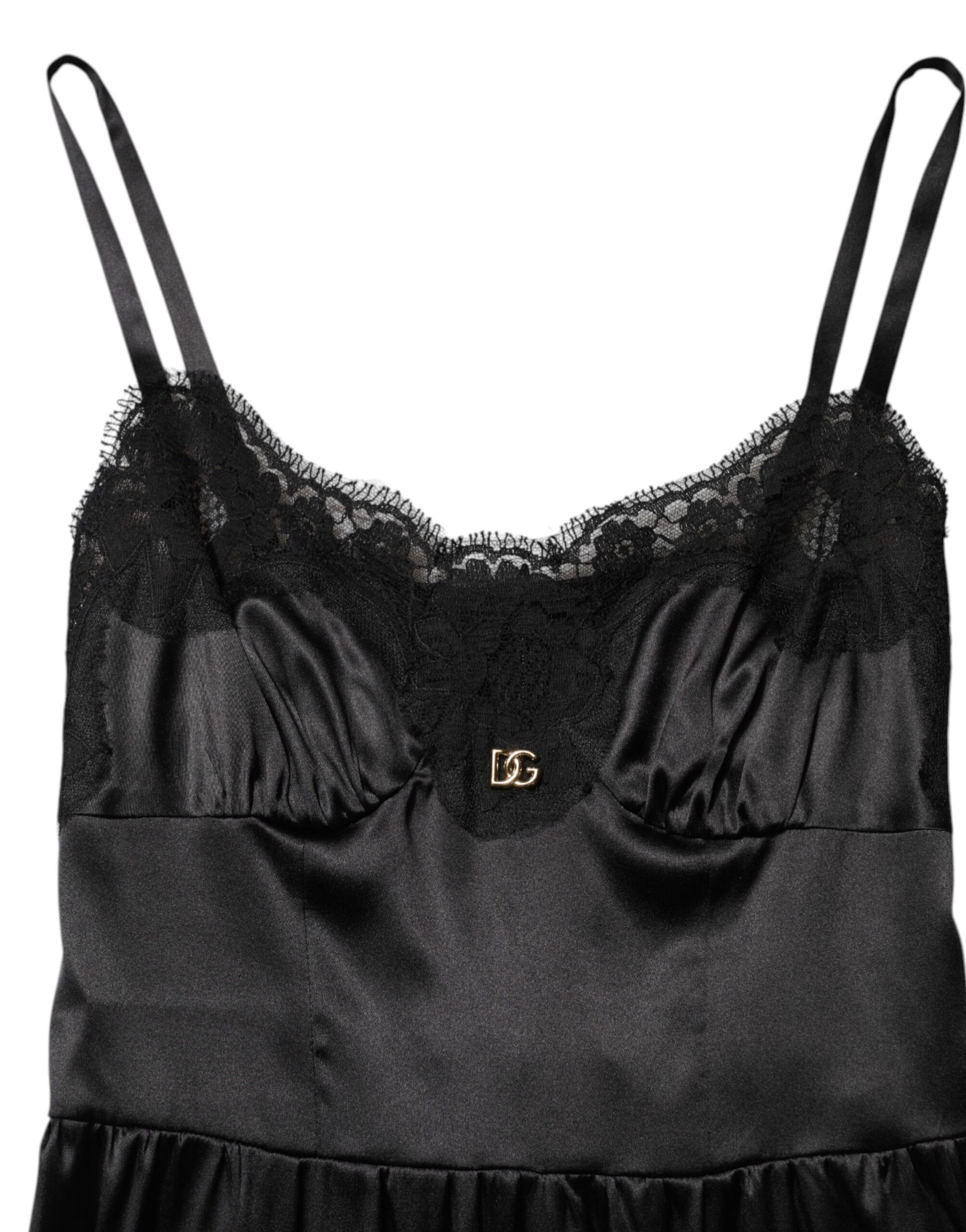 Dolce &amp; Gabbana Black Silk Blend Lace Trim Sleeveless Mini Dress