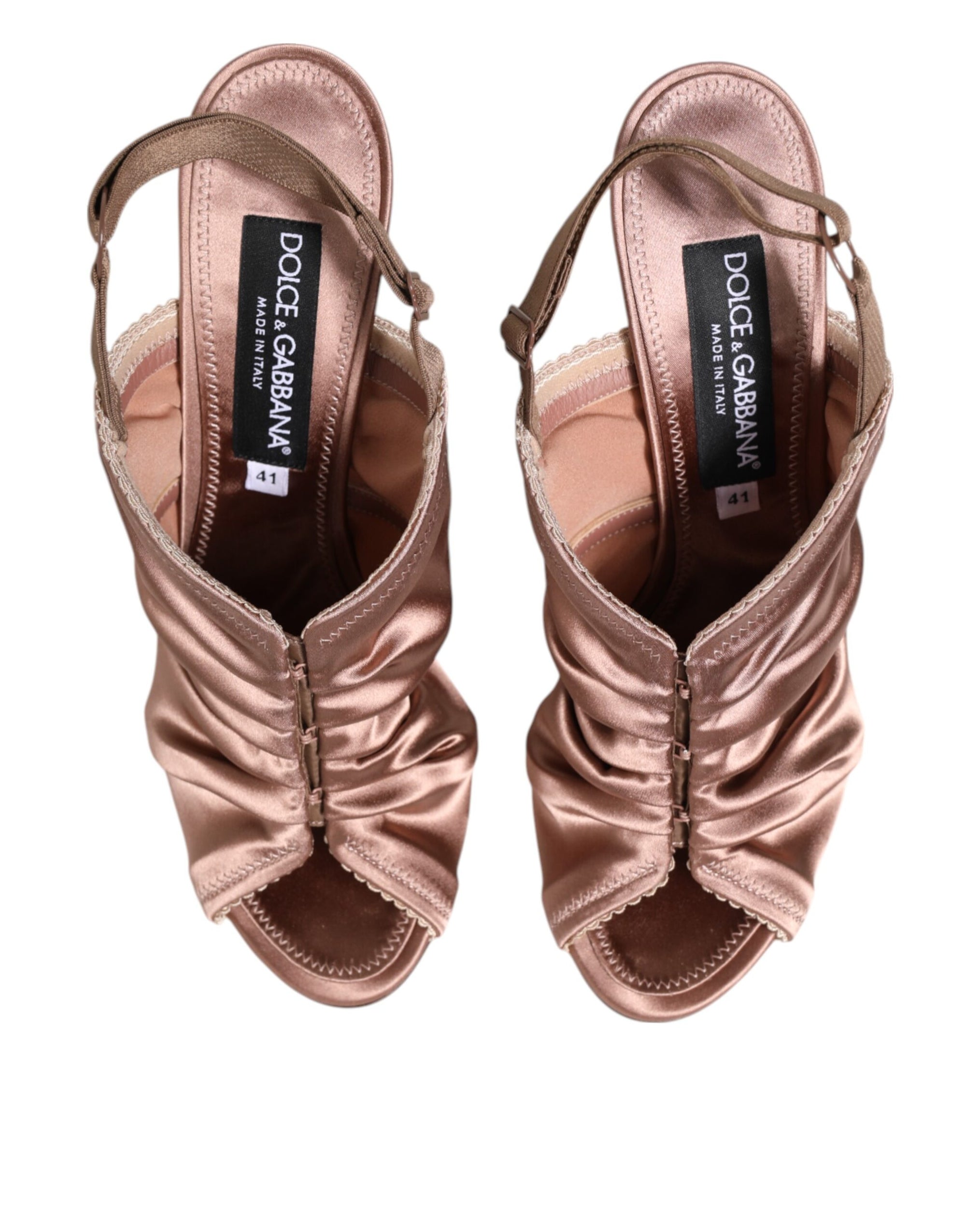 Dolce &amp; Gabbana Bronze Satin Ruched Slingback Sandals Shoes