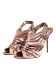 Dolce & Gabbana Bronze Satin Ruched Slingback Sandals Shoes