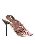 Dolce & Gabbana Bronze Satin Ruched Slingback Sandals Shoes