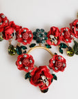 Dolce & Gabbana Red Rose Floral Crystal Embellished Statement Jewelry Necklace