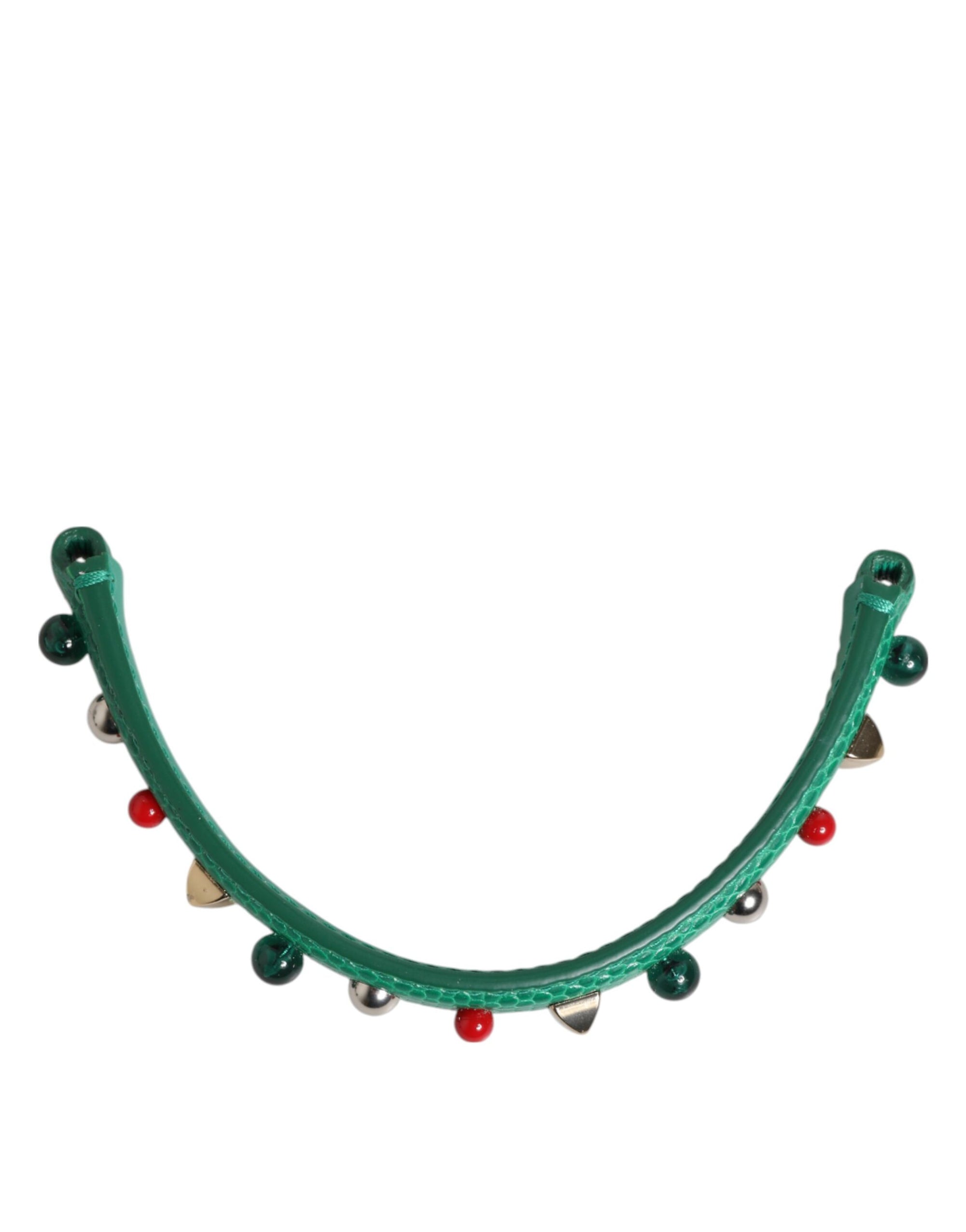 Dolce &amp; Gabbana Green Embellished Leather Bag Handle Women Shoulder Strap
